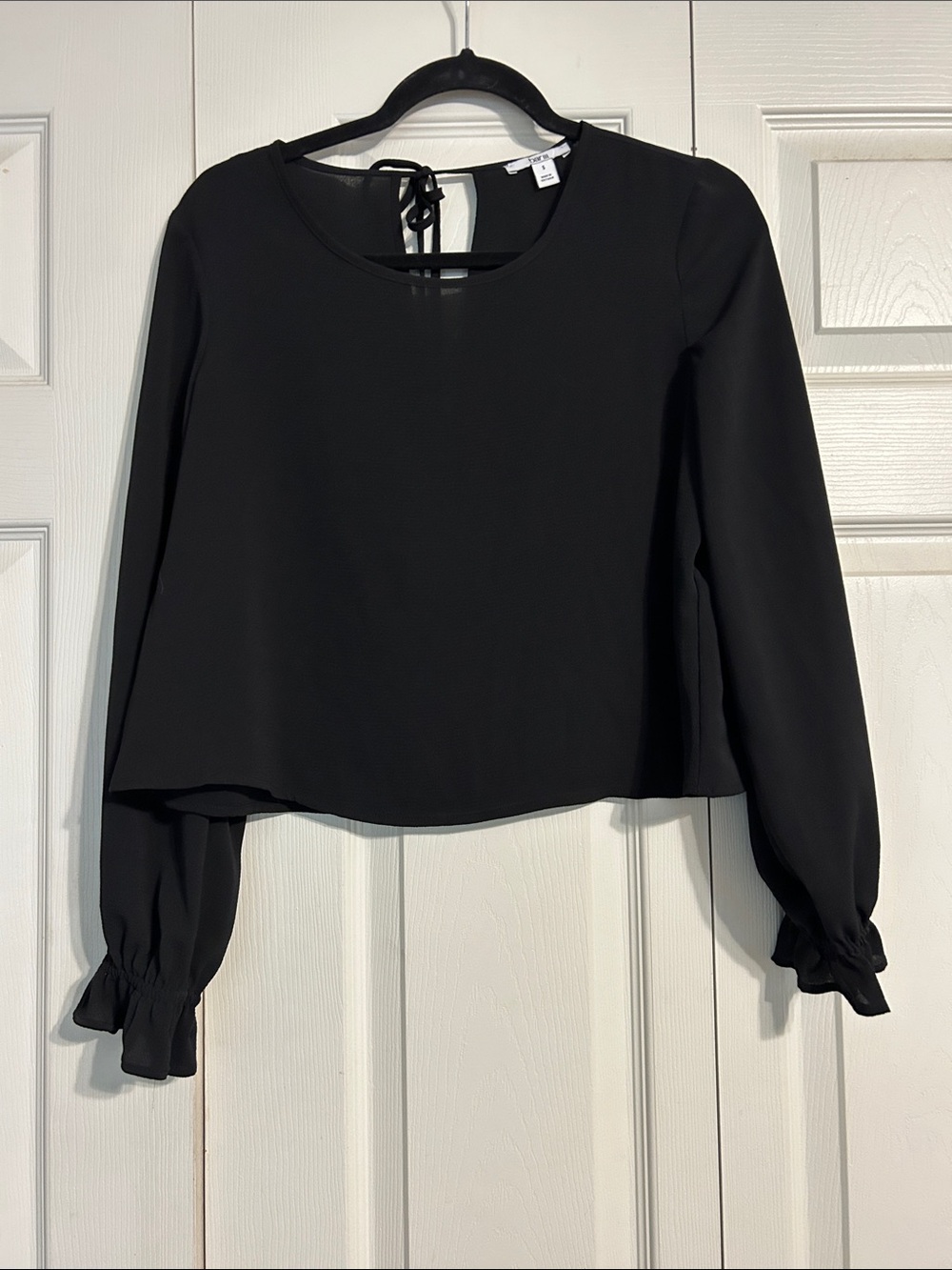 BAR III Small Black Long-Sleeve Elastic Cuffs Ruffle Lightweight Flowy Feminine